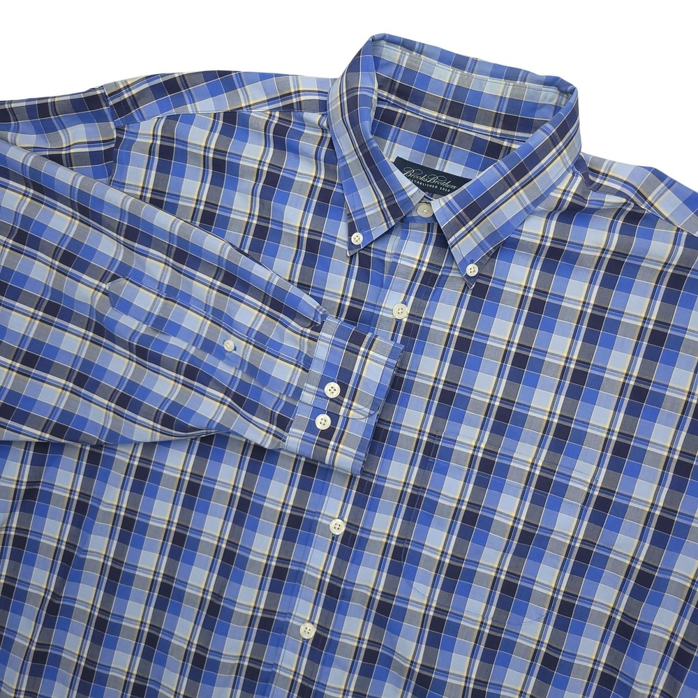 Brooks Brothers Shirt Mens XL Blue Plaid Non Iron Button Down Cotton Long Sleeve